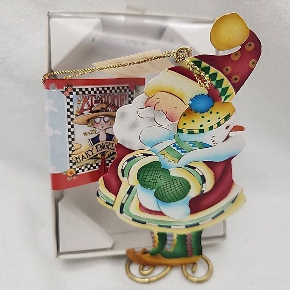 Figure Mary Engelbreit Tin Santa and Snowman Christmas At Home Enesco 1998 NEW